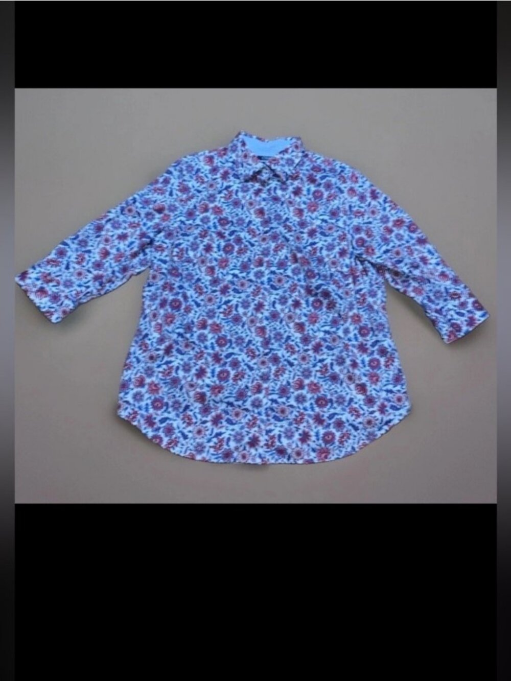 Chaps Ralph Lauren Women Floral Button Up No Iron Blouse 3/4 Sleeve 2X